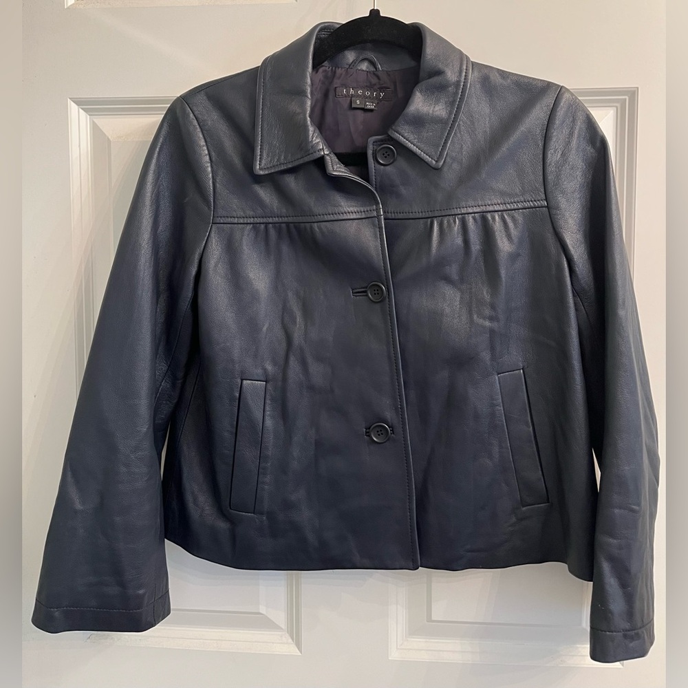 Theory navy leather jacket
